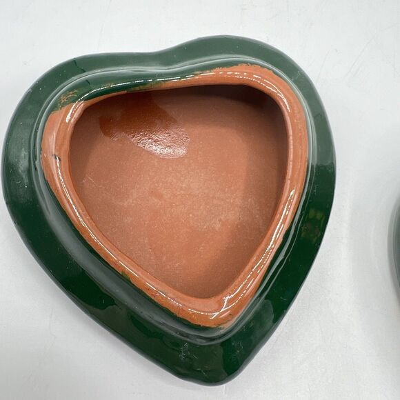 Hand Painted Mexican Redware Pottery Trinket Box Mosaic Glaze Heart Floral GLOWS - Picture 10 of 12